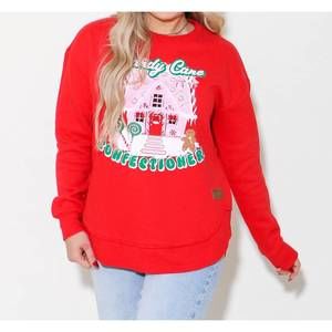 NEW AUGUST BLEU gingerbread house high low pullover in red